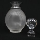 Lalique signed flask & pair knife rests