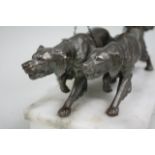 White metal art deco woman & dog on marble base