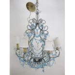 Turquoise Glass Chandelier Approx. 28" H x 24" D. Missing some drops. Missing some drops.