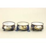 3 English Enameled Salt Cellars 19th Century.  Approx. 1 1/3" H x 2 1/12" W. From  a NYC collector's