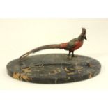 Austrian Cold Patinated Bronze Pheasant Mounted on marble base. Approx. 5 1/2" high by 13"  wide.