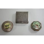 3 Persian Silver Boxes Including octagonal, square & round. Largest  approx. 3/4" H x 3 1/3". From a