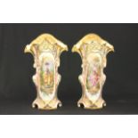 Pair Old Paris Flair Vases Hand painted. Approx. 15" H. From a Great Neck, NY  Estate. Minor gilt