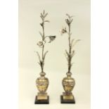 Pair of Leaf & Urn Lamps Silvered leaves. Approx. 42" H. From a NYC  collector's 40 year