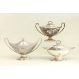 3 19th C. Silver Plated Covered Soup Tureens Including 1 Sheffield & 2 Tiffany & Co. Approx.  10"