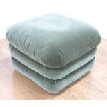 Donghia Ottoman Upholstered in Olive Plush Approx. 22" H x 24" W x 24" D. Minor wear to  upholstery.