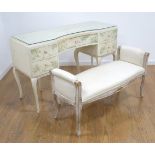 Paint Decorated Vanity & Matched Stool With glass knobs. Approx. 29 1/2" H x 46" W x 19"  D.