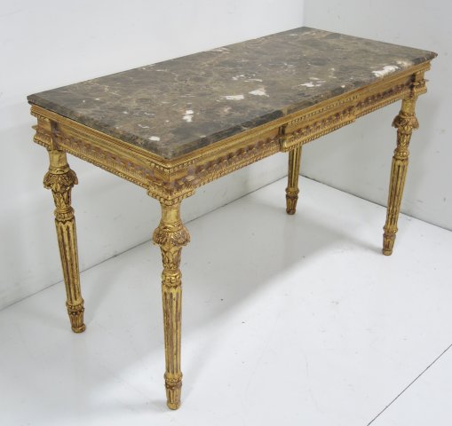Pair of Marble Top Carves Console Tables circa mid 20th century. With gold leaf. Heavily  carved, - Image 2 of 4