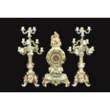 Meissen porcelain 3 piece clock set With Putti musicians and floral design. Clockworks  by