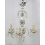 Bohemian Gilt Decorated Chandelier With white enamel. 6 arms. Approx. 25" H x 18" D
