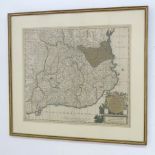 Carol Allard, Antique 17th C. Map of Catalonia Hand colored engraving. Framed. Approx. 20" H x