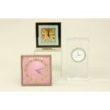 Lot of 3 Clocks Including French pink enameled clock, Seiko deco  style clock, & Simon Pearce "Ice