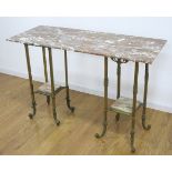 Marble Top Console Original 2 pedestals. Approx. 31 1/2 " H x 47" W x  19" D.