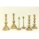 3 Pairs of Brass Candlesticks Tallest approx. 13 1/4" H. From a NYC collector's  40 year