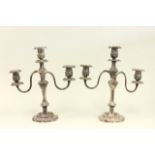 Pair 3-Arm Silver Plate Candelabras Approx. 17 1/2" H. From a NYC collector's 40 year