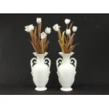 Pair Old Paris flair vases Brass and porcelain tulip inserts, 30"H From a NYC collector's 40 year