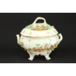 Dresden porcelain covered tureen Hand painted with 4 different country scenes,  floral applique