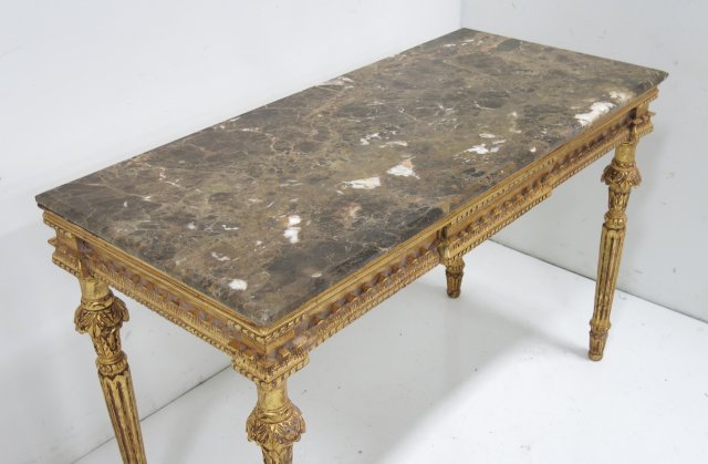 Pair of Marble Top Carves Console Tables circa mid 20th century. With gold leaf. Heavily  carved, - Image 3 of 4