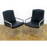 Pair of Aluminum Armchairs by John Maschiarino Approx. 35" H x 22" W x 25" D Upholstery marked.