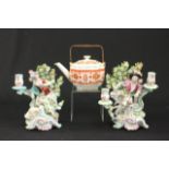 19thc Chelsea figural candelabras,Spode tea pot Figures are 10"H From a NYC collector's 40 year