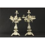 Pair silver plated 6 arm candelabra Leaf design,  25 1/2"H From a NYC collector's 40 year