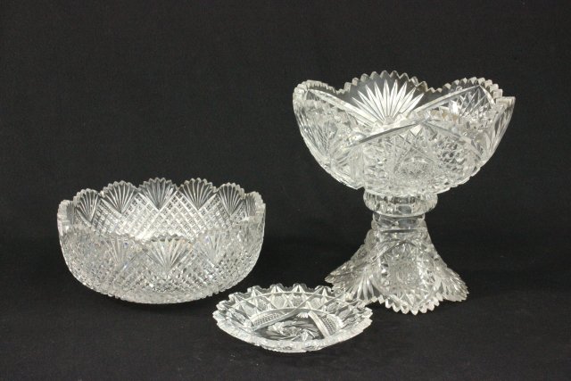 Dorflinger Hobstar crystal bowl, crystal tray... cut glass punch bowl, pinwheel cut tray