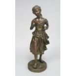 Bronze peasant girl, ca. 20thc 18"H