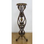 Carved Mahogany Pedestal with Gilded Accents 3 Legged. Approx. 48 1/2" H x 12" W. From an  estate in