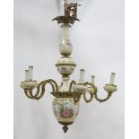 French Bronze & Porcelain 6 Arm Chandelier Approx. 28" H x 24" W. From an estate in Great  Neck, NY.