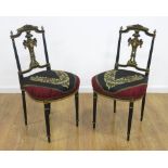 Pair of Ebonized & Gilded Carved Side Chairs Approx. 33" H. From an estate in Great Neck, NY.