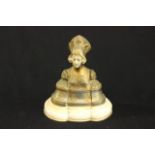 Bronze Bust of a Woman Mounted on marble base as box. Bone face. Approx.  7" H