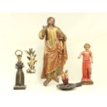 5 Spanish Baroque Style Polychrome Saints 3 Standing figures, 1 processional candlestick, 1  wall