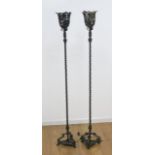 Pair of bronze and metal standing lamps Style of Oskar Bach. Approx. 66" H. Cracks to  metal