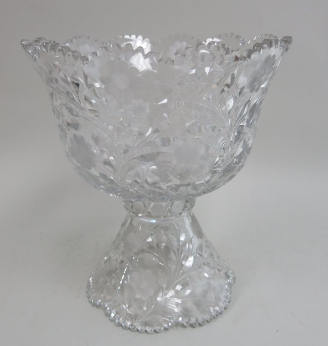 Cut crystal 2 piece punch bowl 13"H x 11 1/2"D From a NYC collector's 40 year compilation. good