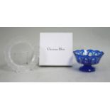 Christian Dior footed bowl & Lalique dish Blue to clear Dior bowl, in original box, approx.  4 1/