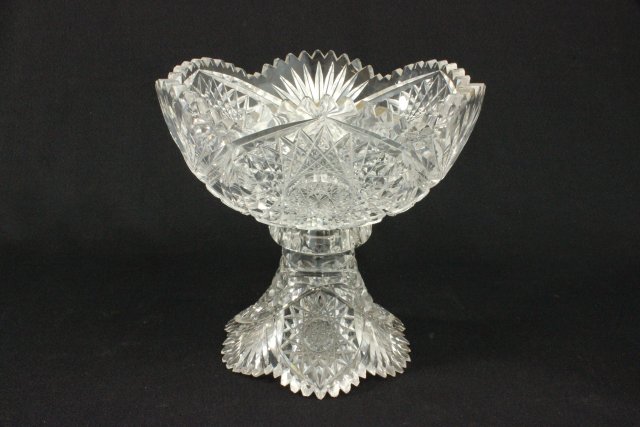 Dorflinger Hobstar crystal bowl, crystal tray... cut glass punch bowl, pinwheel cut tray - Image 4 of 5