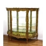 19thc L.XV style marble top curio gold leaf, serpentine glass