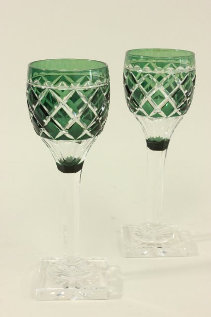 12 Cut to Clear Wine Glasses Various colors. Approx. 7 1/2" H. From a NYC  collector's 40 year - Image 2 of 7