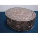 Silver plated oval box with coat of arms on lid Hallmarked, 6" x 18" x 15" From a NYC collector's 40