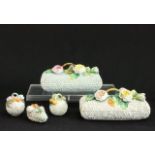 5 Porcelain Jacob Petit Dresser Boxes Encrusted. Largest approx. 4" H x 9" L. From a NYC