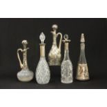 5 glass & sterling overlay bottles & decanters 1 bottles Mexican sterling mounted, 1, 800 silver