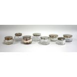 8 Crystal Glass Covered Jars Sterling silver tops. Various sizes & types. From  a NYC collector's 40