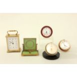 5 Desk Clocks Including 2 - Bucherer 8 day 17 jewel crystal ball  clocks & De Frece with second