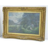 Norman M. McDougall, "Children at Play" Oil on canvas under glass. Framed. Signed lower  left.