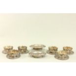 2 Tiffany & Co Oval Serving Trays & 6 Bowls Silver soldered with floral edge, approx. 1 1/4" H  x