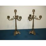 Pair of 4 arm silver plated candelabra Winged horses on the base, fitted for hurricane  shades 21"