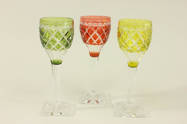 12 Cut to Clear Wine Glasses Various colors. Approx. 7 1/2" H. From a NYC  collector's 40 year - Image 7 of 7
