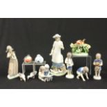 Lot of Porcelain Figures Including Royal Copenhagen, B&H, Herend, and  Lladro. Tallest approx. 11" H