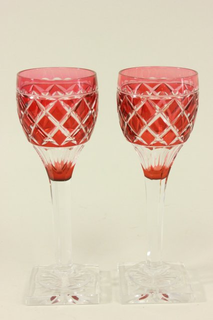 12 Cut to Clear Wine Glasses Various colors. Approx. 7 1/2" H. From a NYC  collector's 40 year - Image 4 of 7