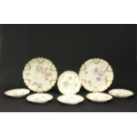 Lot of Limoges French Porcelain Includes 6 shells design plates with floral  decorations Approx.